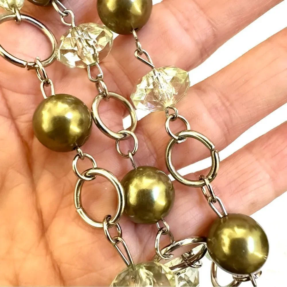Green silver  tone beaded necklace